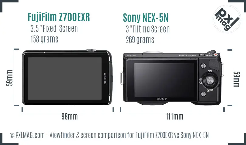 FujiFilm Z700EXR vs Sony NEX-5N Screen and Viewfinder comparison