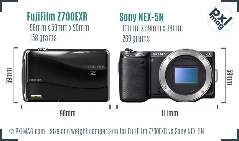FujiFilm Z700EXR vs Sony NEX-5N size comparison