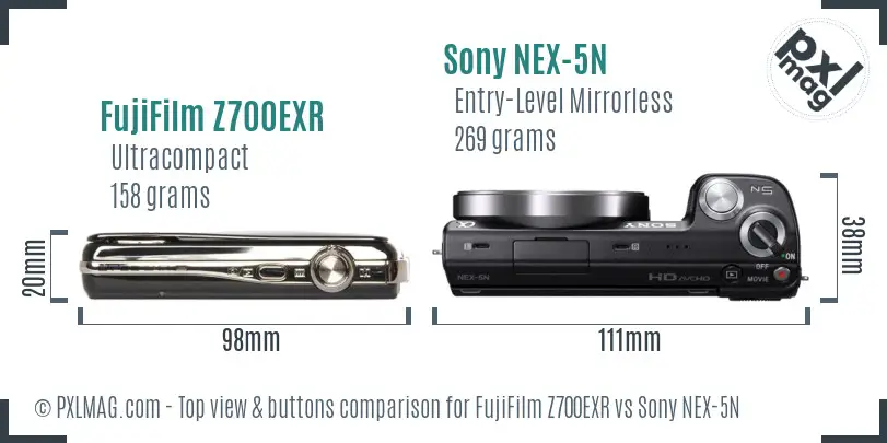 FujiFilm Z700EXR vs Sony NEX-5N top view buttons comparison