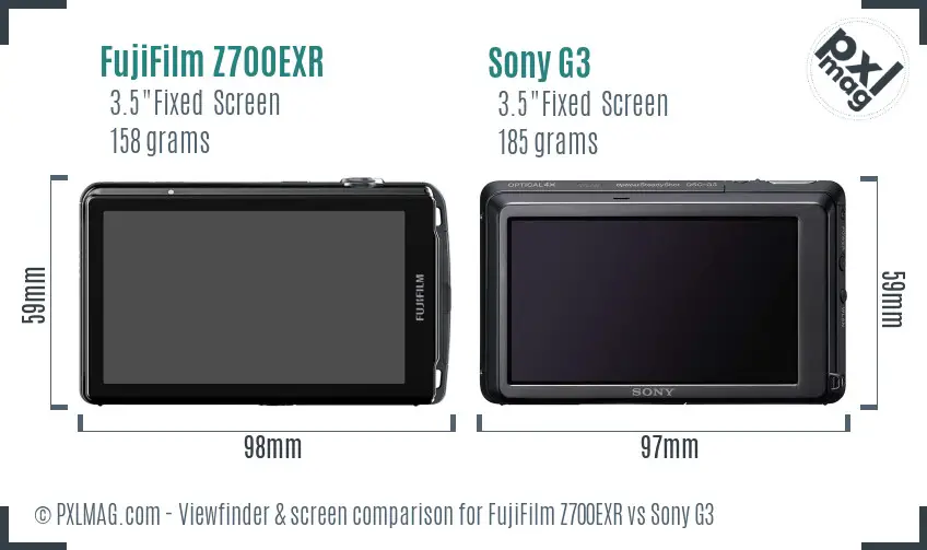 FujiFilm Z700EXR vs Sony G3 Screen and Viewfinder comparison