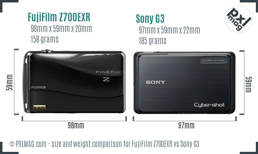 FujiFilm Z700EXR vs Sony G3 size comparison