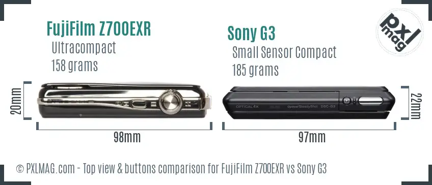 FujiFilm Z700EXR vs Sony G3 top view buttons comparison