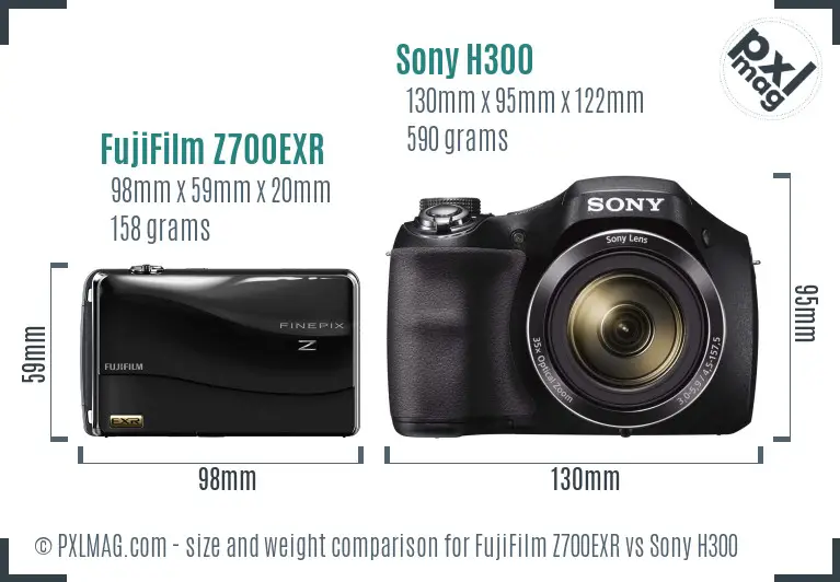 FujiFilm Z700EXR vs Sony H300 size comparison