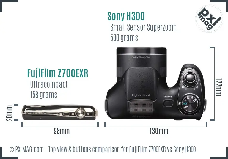 FujiFilm Z700EXR vs Sony H300 top view buttons comparison