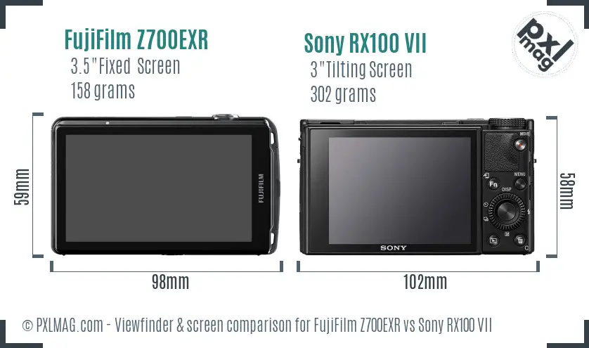 FujiFilm Z700EXR vs Sony RX100 VII Screen and Viewfinder comparison