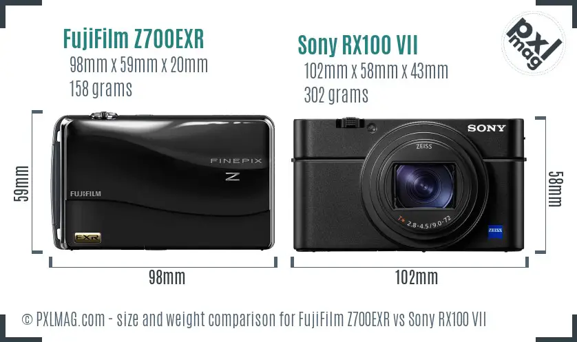 FujiFilm Z700EXR vs Sony RX100 VII size comparison