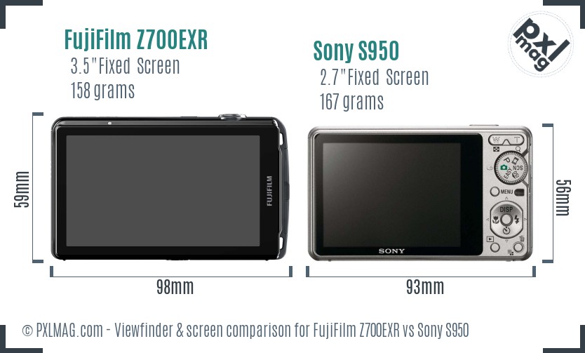 FujiFilm Z700EXR vs Sony S950 Screen and Viewfinder comparison