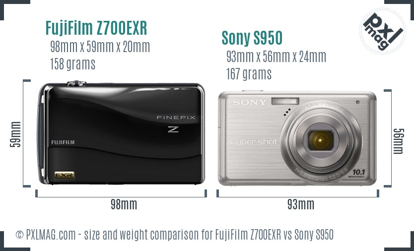 FujiFilm Z700EXR vs Sony S950 size comparison