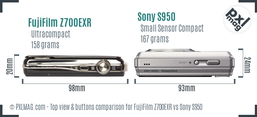 FujiFilm Z700EXR vs Sony S950 top view buttons comparison
