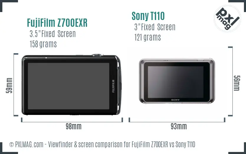 FujiFilm Z700EXR vs Sony T110 Screen and Viewfinder comparison