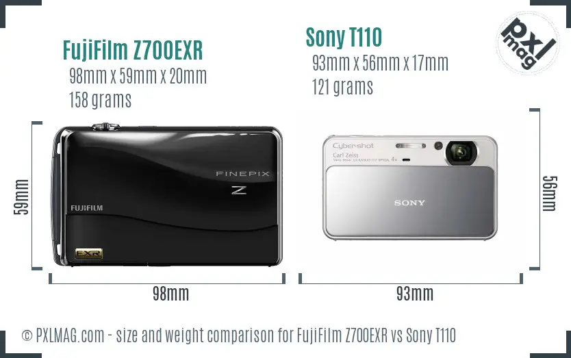 FujiFilm Z700EXR vs Sony T110 size comparison