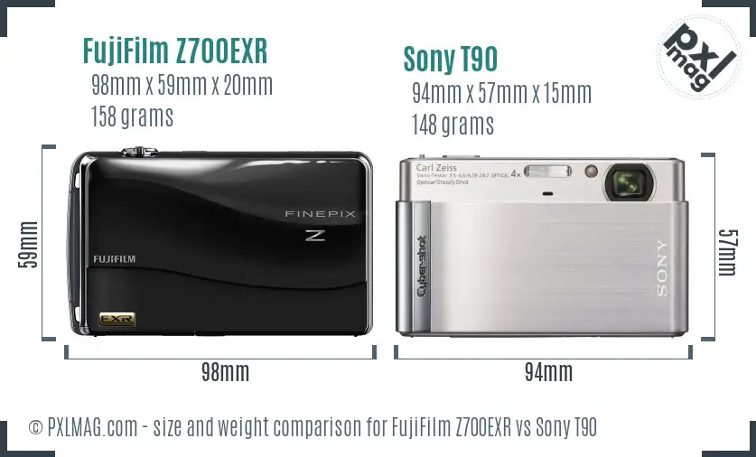 FujiFilm Z700EXR vs Sony T90 size comparison