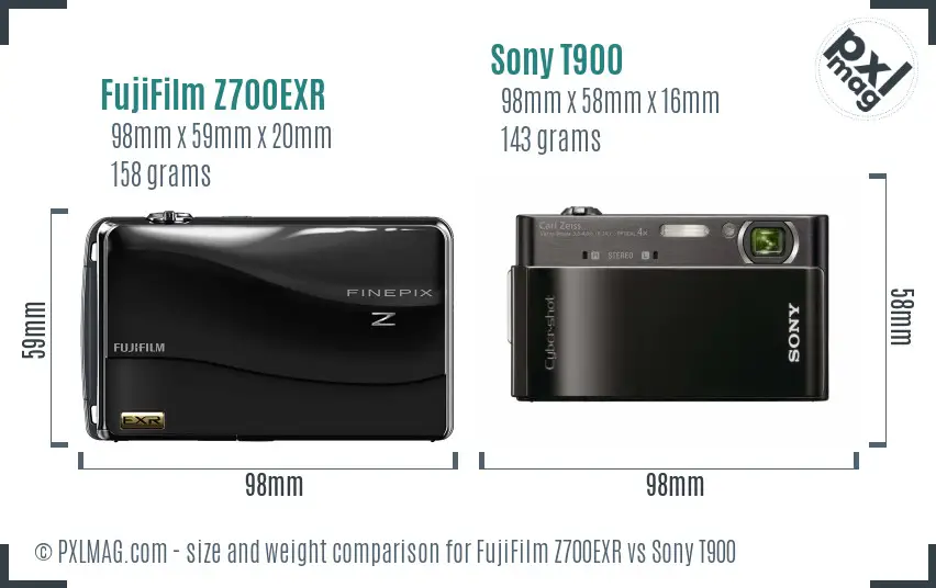 FujiFilm Z700EXR vs Sony T900 size comparison