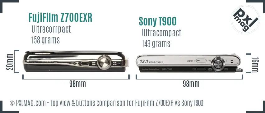 FujiFilm Z700EXR vs Sony T900 top view buttons comparison