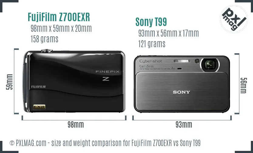 FujiFilm Z700EXR vs Sony T99 size comparison