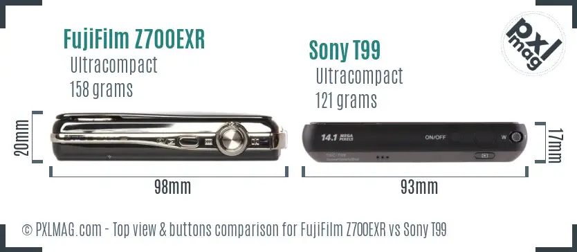 FujiFilm Z700EXR vs Sony T99 top view buttons comparison