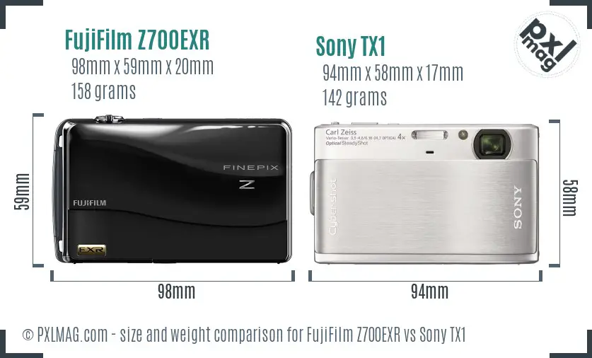 FujiFilm Z700EXR vs Sony TX1 size comparison