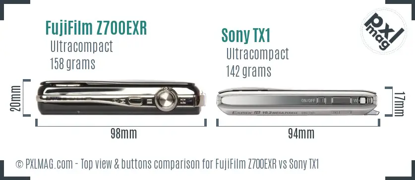 FujiFilm Z700EXR vs Sony TX1 top view buttons comparison