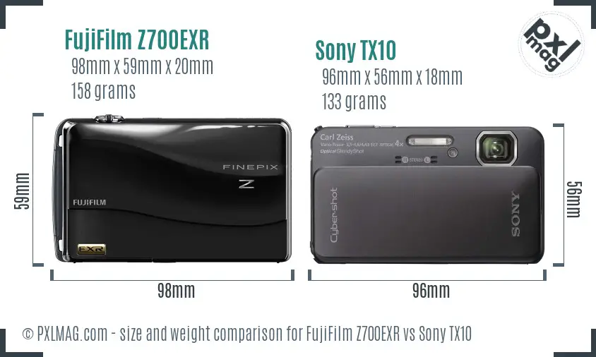 FujiFilm Z700EXR vs Sony TX10 size comparison