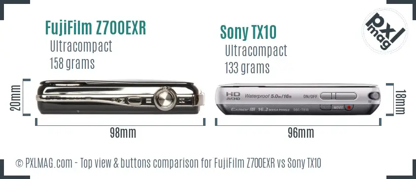 FujiFilm Z700EXR vs Sony TX10 top view buttons comparison