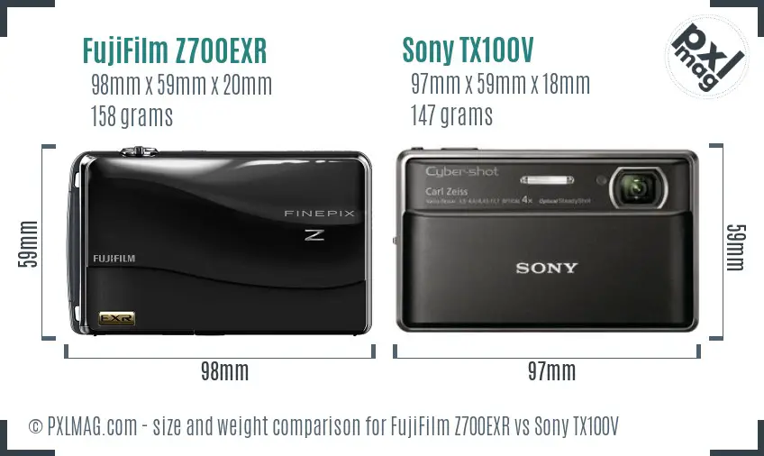 FujiFilm Z700EXR vs Sony TX100V size comparison