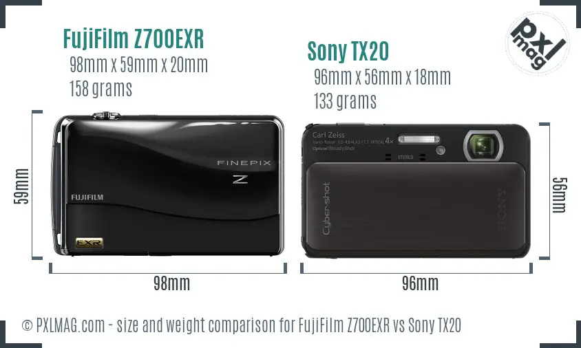 FujiFilm Z700EXR vs Sony TX20 size comparison