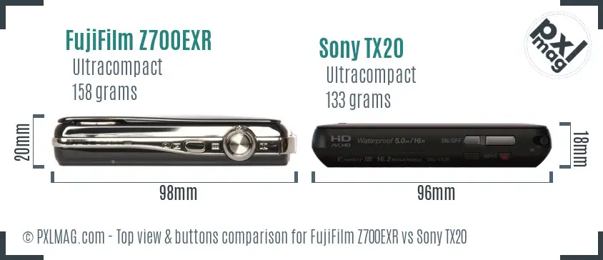 FujiFilm Z700EXR vs Sony TX20 top view buttons comparison