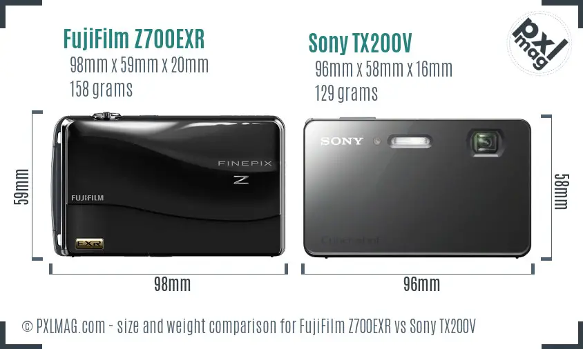 FujiFilm Z700EXR vs Sony TX200V size comparison