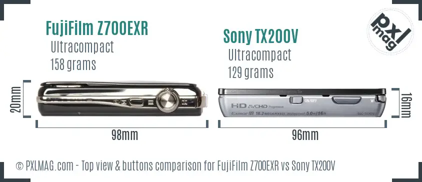 FujiFilm Z700EXR vs Sony TX200V top view buttons comparison