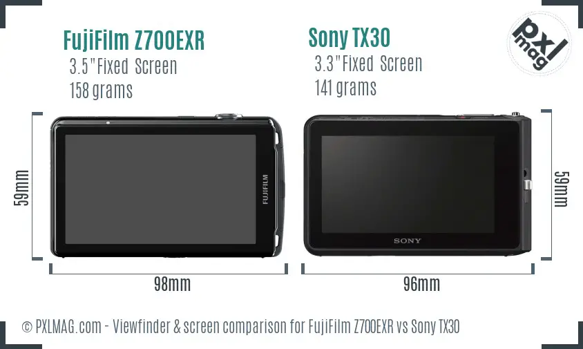 FujiFilm Z700EXR vs Sony TX30 Screen and Viewfinder comparison