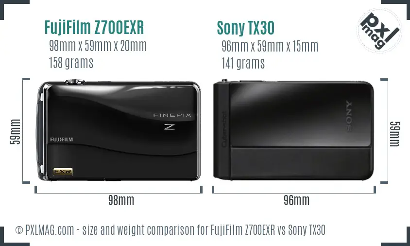 FujiFilm Z700EXR vs Sony TX30 size comparison