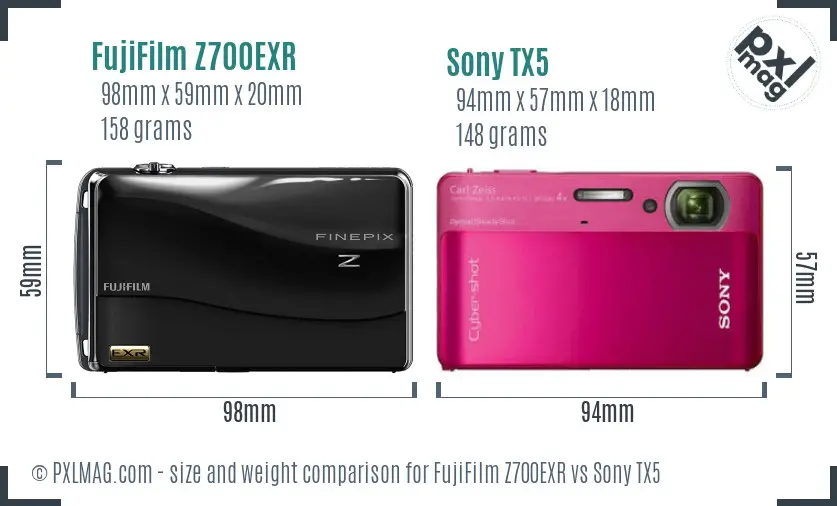 FujiFilm Z700EXR vs Sony TX5 size comparison
