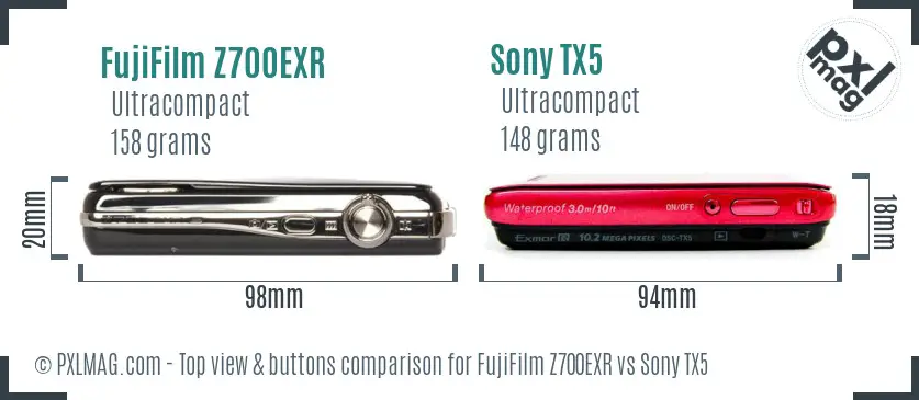 FujiFilm Z700EXR vs Sony TX5 top view buttons comparison