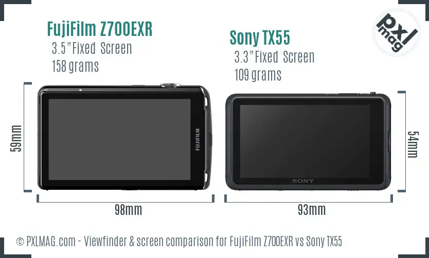 FujiFilm Z700EXR vs Sony TX55 Screen and Viewfinder comparison