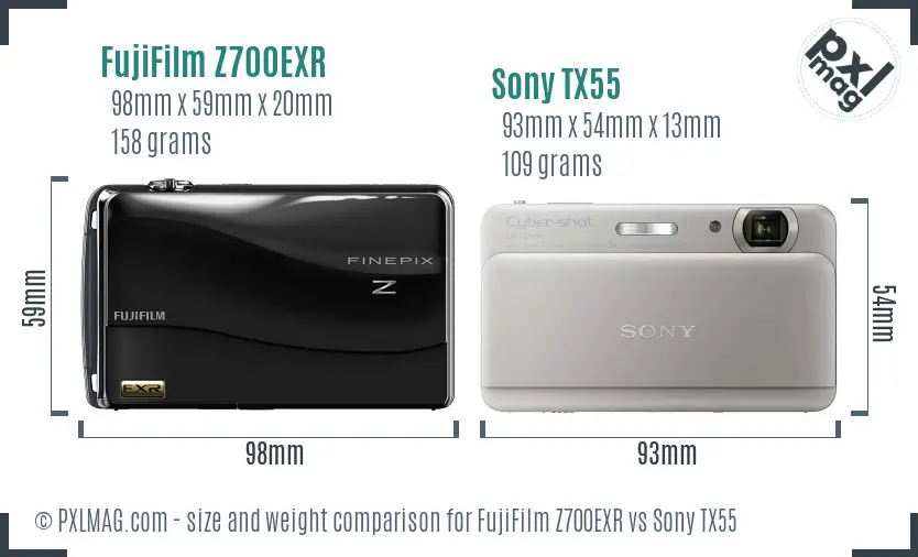 FujiFilm Z700EXR vs Sony TX55 size comparison