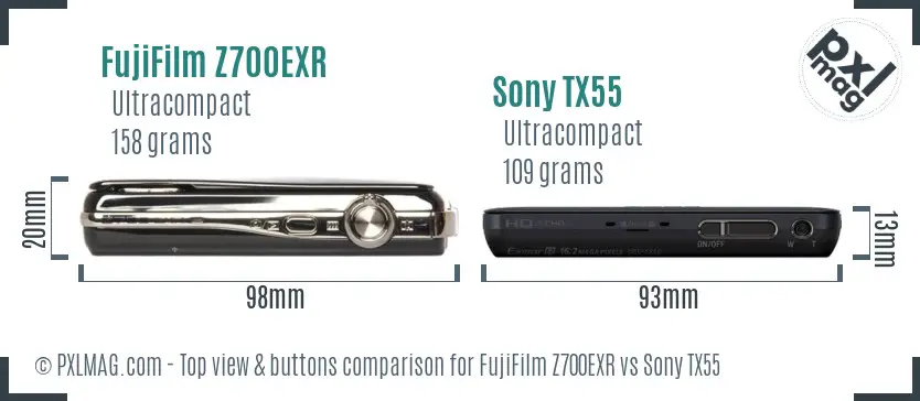 FujiFilm Z700EXR vs Sony TX55 top view buttons comparison
