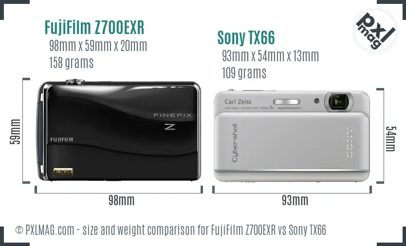 FujiFilm Z700EXR vs Sony TX66 size comparison