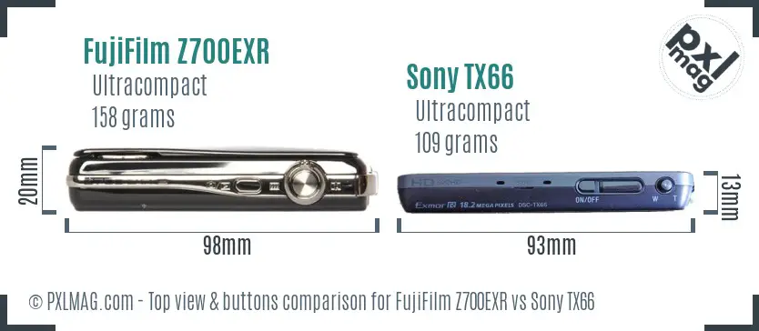 FujiFilm Z700EXR vs Sony TX66 top view buttons comparison