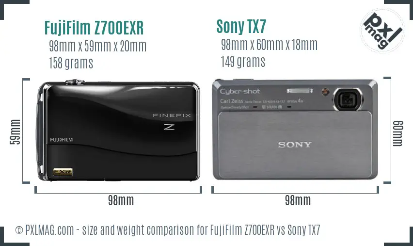 FujiFilm Z700EXR vs Sony TX7 size comparison