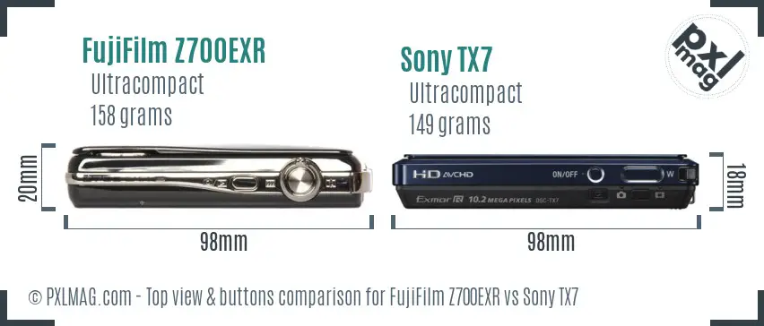 FujiFilm Z700EXR vs Sony TX7 top view buttons comparison