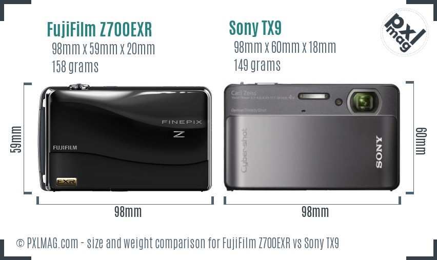 FujiFilm Z700EXR vs Sony TX9 size comparison FujiFilm Z700EXR vs Sony TX9 size comparison
