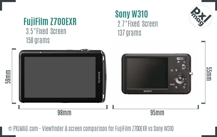 FujiFilm Z700EXR vs Sony W310 Screen and Viewfinder comparison