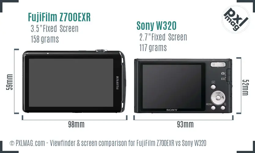 FujiFilm Z700EXR vs Sony W320 Screen and Viewfinder comparison