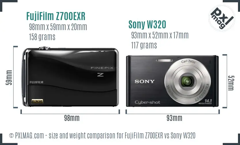 FujiFilm Z700EXR vs Sony W320 size comparison