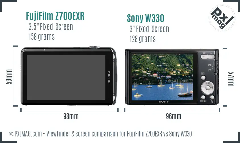 FujiFilm Z700EXR vs Sony W330 Screen and Viewfinder comparison
