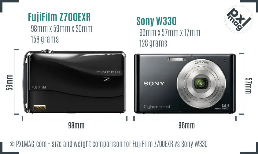 FujiFilm Z700EXR vs Sony W330 size comparison