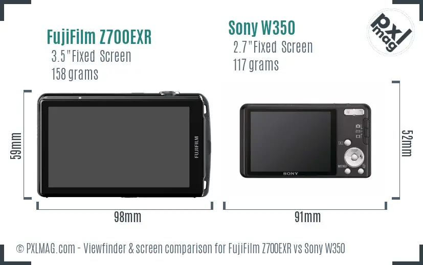 FujiFilm Z700EXR vs Sony W350 Screen and Viewfinder comparison