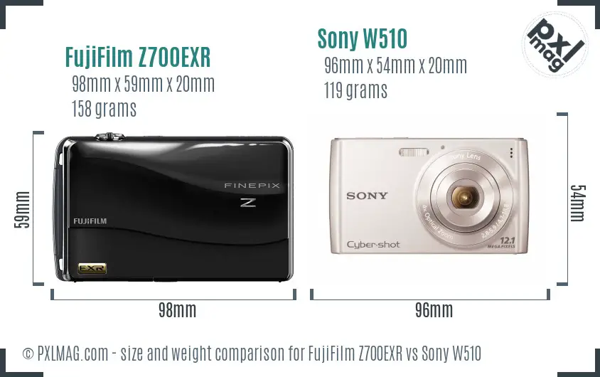FujiFilm Z700EXR vs Sony W510 size comparison FujiFilm Z700EXR vs Sony W510 size comparison