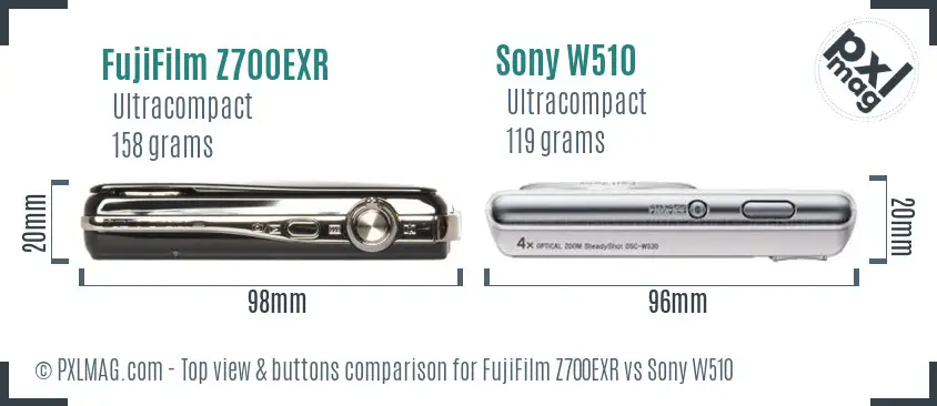 FujiFilm Z700EXR vs Sony W510 top view buttons comparison FujiFilm Z700EXR vs Sony W510 top view buttons comparison