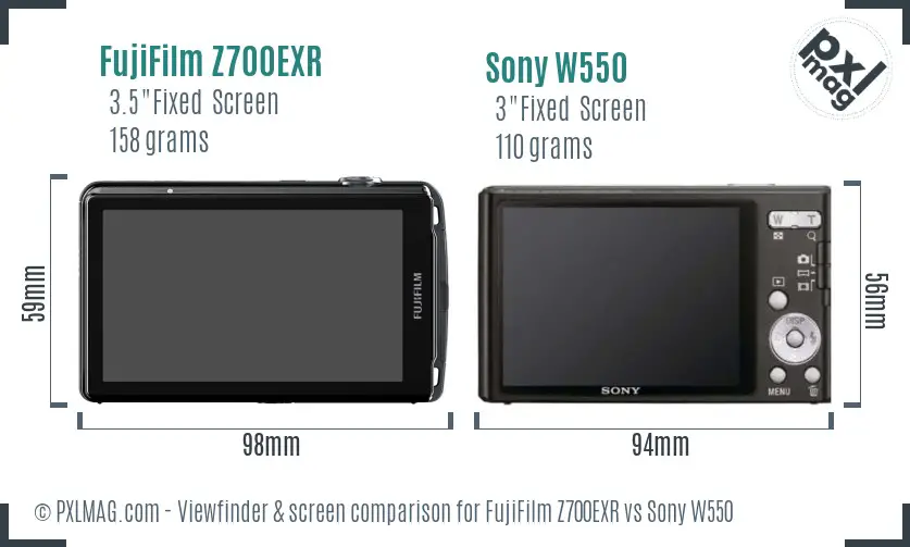 FujiFilm Z700EXR vs Sony W550 Screen and Viewfinder comparison